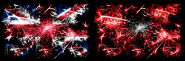 İngiltere, İngiltere Arnavutluk 'a karşı, Arnavutluk Yeni Yıl kutlamaları, parlak havai fişek bayrakları konsepti. İki soyut durum bayraklarının birleşimi. 