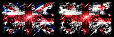 İngiltere, İngiltere Gürcistan 'a karşı, Gürcistan Yeni Yıl kutlamaları, parlak havai fişek bayrakları konsepti. İki soyut durum bayraklarının birleşimi. 