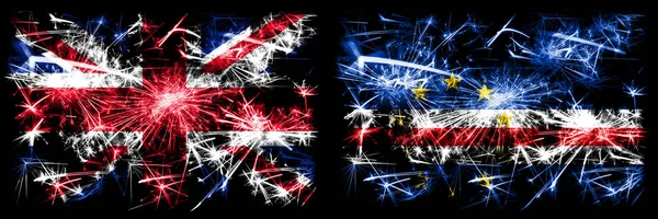 Great Britain, United Kingdom vs Cape Verde New Year celebration travel sparkling fireworks flags concept background. Combination of two abstract states flags. — Stock Photo, Image