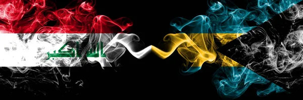Iraq Iraqi Bahamas Bahamian Smoky Mystic Flags Placed Side Side — Stock Photo, Image