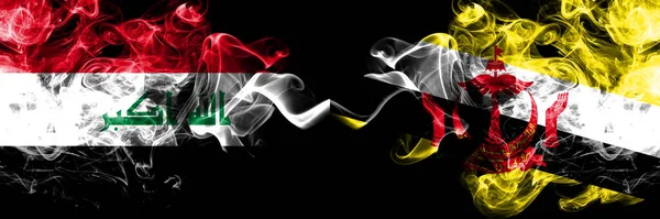 Irak Irak Mot Brunei Bruneian Smoky Mystic Flags Placerade Sida — Stockfoto