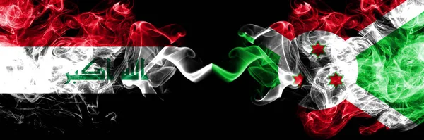 Ирак Ирак Против Бурунди Курящие Мистические Флаги Бурунди Расположенные Бок — стоковое фото