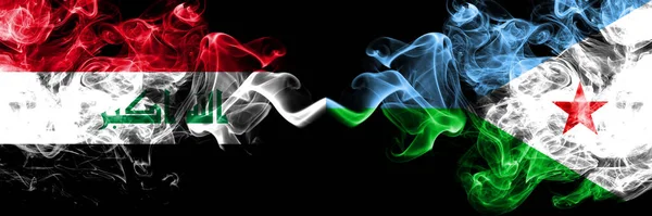 Iraq Iraqi Djibouti Smoky Mystic Flags Placed Side Side Thick — Stock Photo, Image