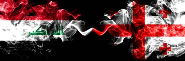 Irak Irak Kontra Georgien Georgiska Rökiga Mystiska Flaggor Placerade Sida — Stockfoto