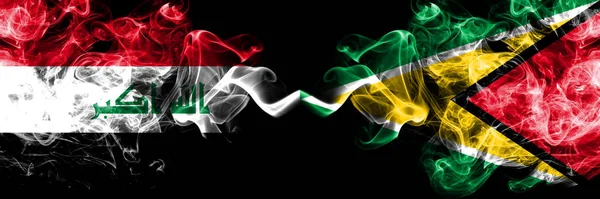 Iraq Iraqi Guyana Guyanese Smoky Mystic Flags Placed Side Side — Stock Photo, Image