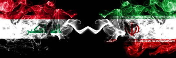 Irak Irak Gegen Iran Iranische Rauchfahnen Nebeneinander Dicke Seidenrauchfahnen Zusammen — Stockfoto