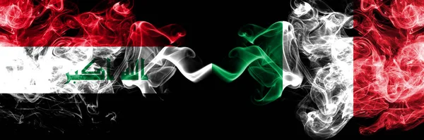 Iraq Iraqi Italy Italian Smoky Mystic Flags Placed Side Side — Stock Photo, Image