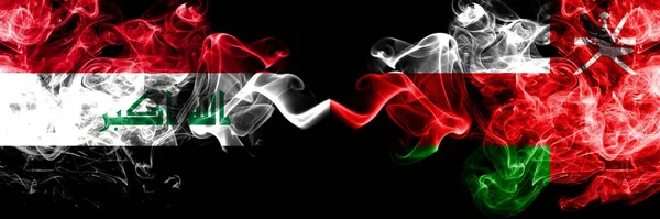 Irak Irak Gegen Oman Omani Rauchen Mystische Fahnen Nebeneinander Dicke — Stockfoto