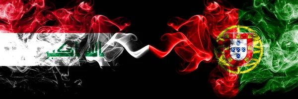 Iraq Iraqi Portugal Portuguese Smoky Mystic Flags Placed Side Side — Stock Photo, Image