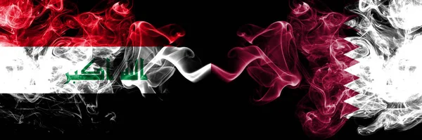 Iraq Iraqi Qatar Qatari Smoky Mystic Flags Placed Side Side — Stock Photo, Image