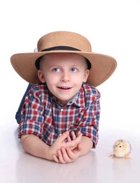 Junge mit Küken — Stockfoto