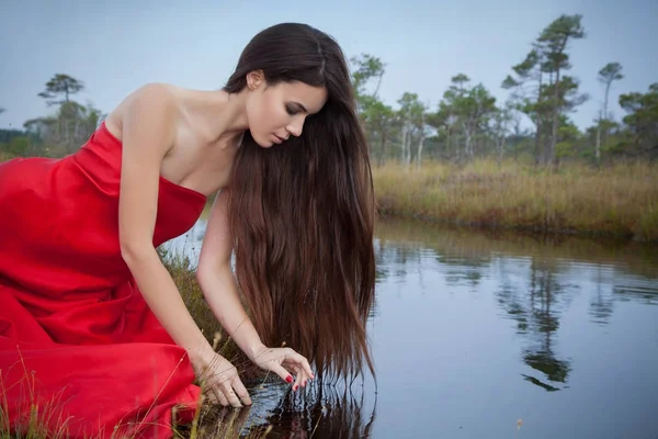 Woman posing in a bog — Stock Photo, Image