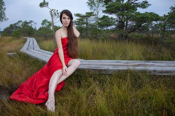 Woman posing in a bog — Stock Photo, Image