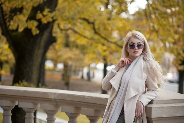 Mujer caminando en el parque de otoño — Foto de Stock