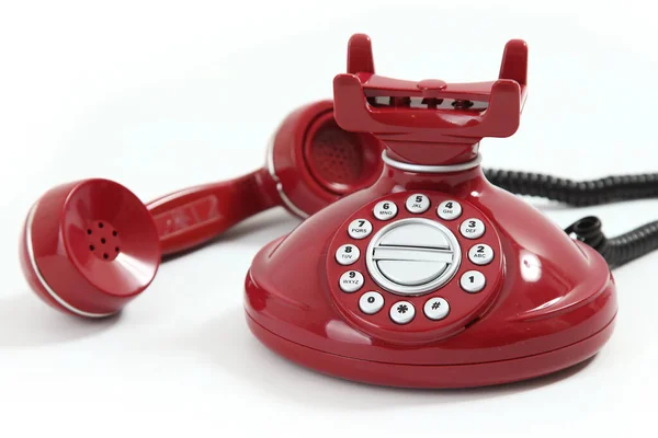 Piros Retro Stílusú Telefon Fehér Háttér — Stock Fotó