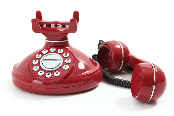 Vermelho Retro Estilo Telefone Fundo Branco — Fotografia de Stock