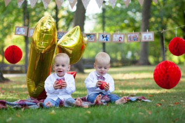 İkiz kardeşler ilk doğum gününü kutluyor.
