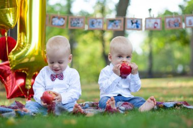 İkiz kardeşler ilk doğum gününü kutluyor.
