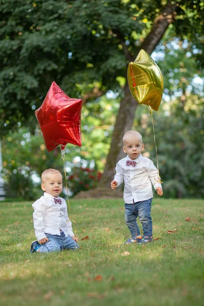 Irmãos Gêmeos Comemorando Primeiro Aniversário — Fotografia de Stock