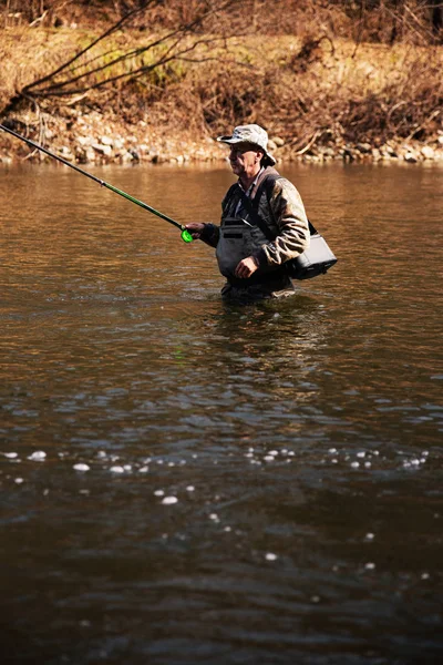 Взрослый рыбак ловит серого — стоковое фото