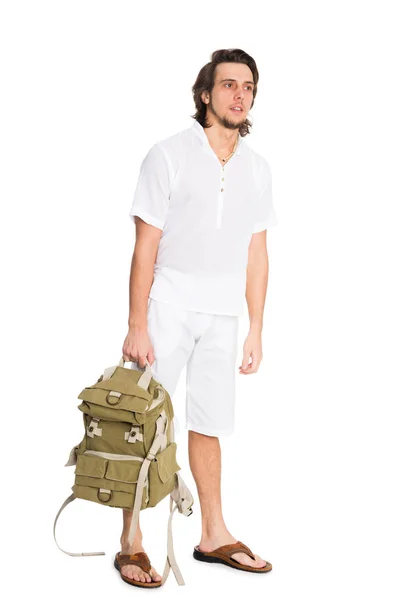 Junger Mann im Sommeranzug mit Rucksack — Stockfoto