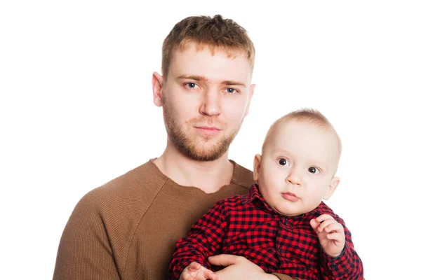 Padre Con Figlio Piccolo Tra Braccia Isolato Bianco — Foto Stock
