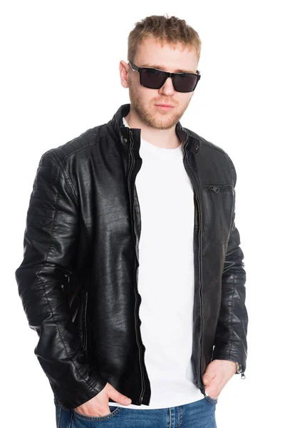 Young European Man Beard Sunglasses Isolated White — Stock Photo, Image