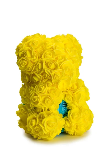 Buquê Artificial Flores Amarelas Forma Urso Isolado Branco — Fotografia de Stock