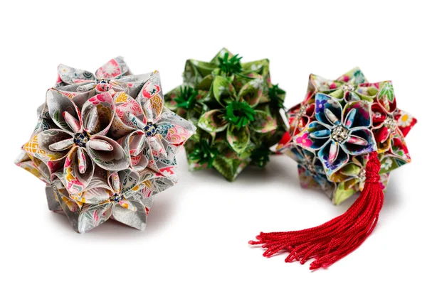 Origami Japan Traditiona Kunst Form Einer Kugel Kusudama Isoliert Auf — Stockfoto