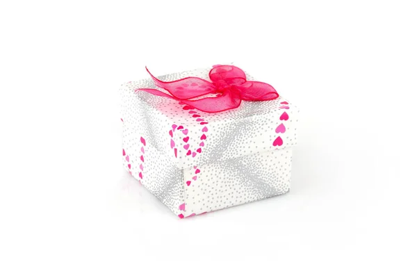 Gift box with pink bow, isolated on white — Stock Photo, Image