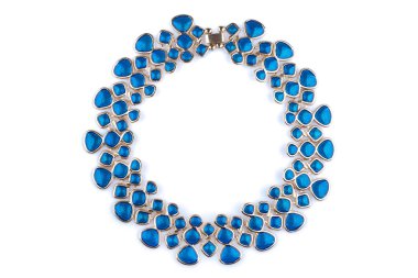 Mavi rhinestones ile altın kolye