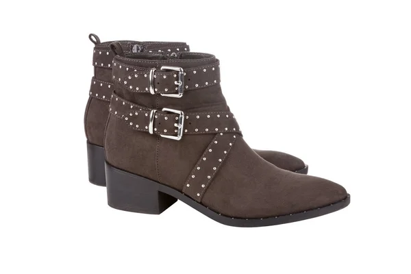 Brown studded ankle boots — Stock Photo, Image