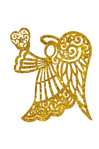 Angel silhouette with golden glitter — ストック写真
