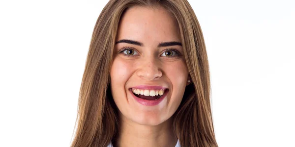 Молода жінка, посміхаючись — стокове фото