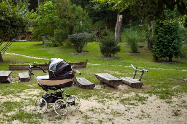 Baby carriage on the meadow in the park — Stock Photo, Image