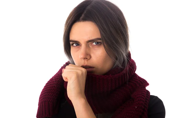 Sick woman with scarf coughing — Stock Photo, Image