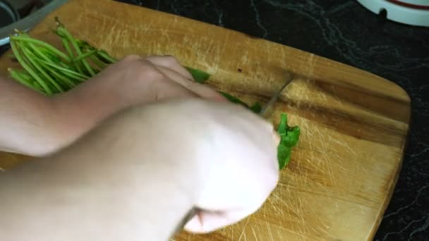 Chief cutting spinach — Stock Video