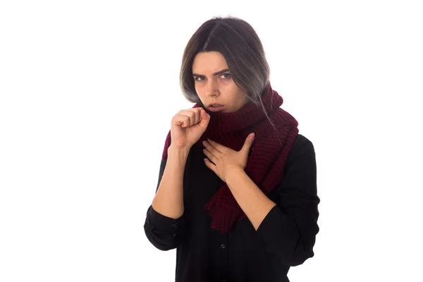 Sjuk kvinna med halsduk hosta — Stockfoto
