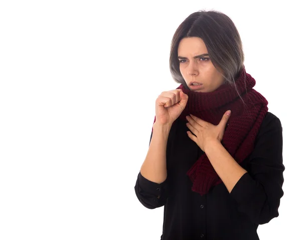 スカーフ咳と病気の女性 — ストック写真