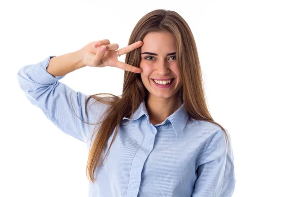 Woman showing peace — Stock Photo, Image