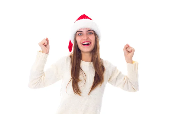 クリスマスの赤い帽子の女 — ストック写真