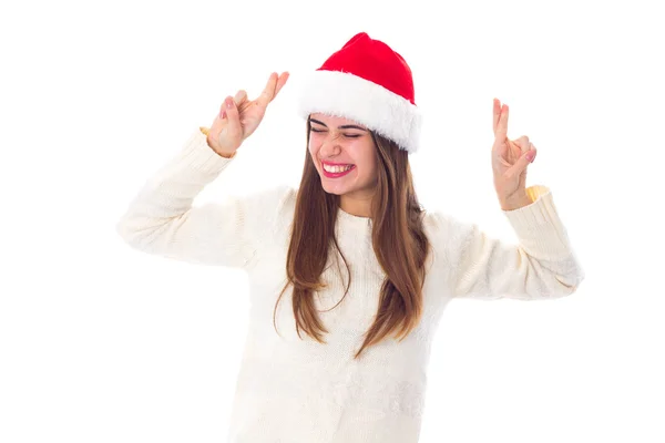 Woman in red christmas hat — Stock Photo, Image