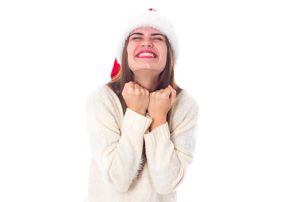 红色圣诞帽子的女人 — 图库照片