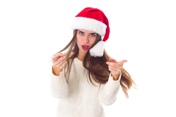 Woman in red christmas hat — Stock Photo, Image