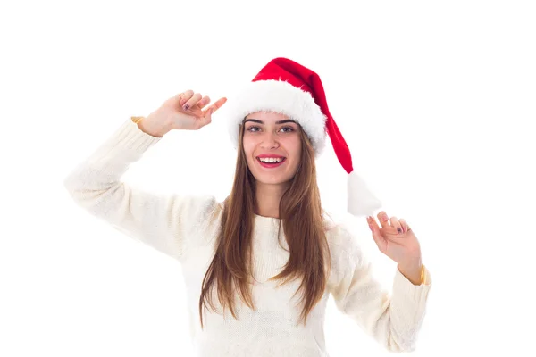 Kvinna i röd jul hatt — Stockfoto