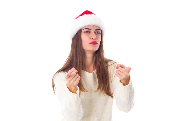 Donna in rosso cappello di Natale — Foto Stock