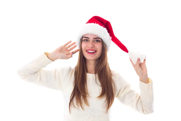 Woman in red christmas hat — Stock Photo, Image