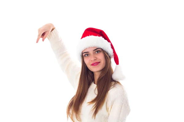 Woman in red christmas hat — Stock Photo, Image