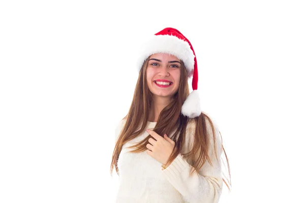 Woman in red christmas hat — Stock Photo, Image