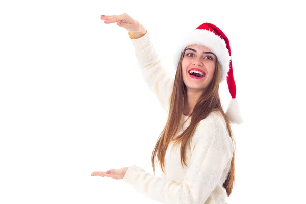 Woman in red christmas hat — Stock Photo, Image